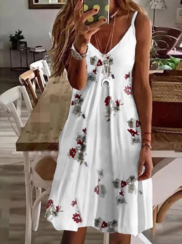 Sexy V-Neck Loose Print Slip Dress